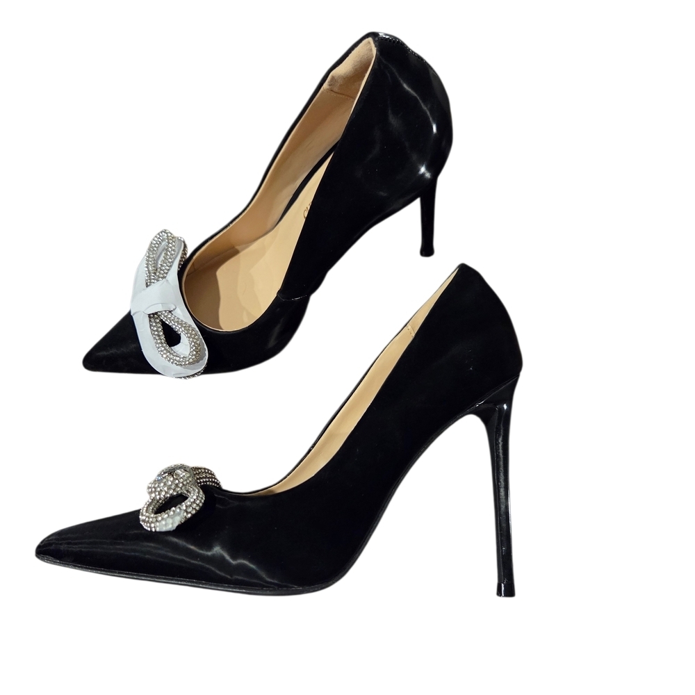 Elegant Dream Pairs Black and Silver Rhinestone Pumps with Bow Detail - Picture 2 of 9